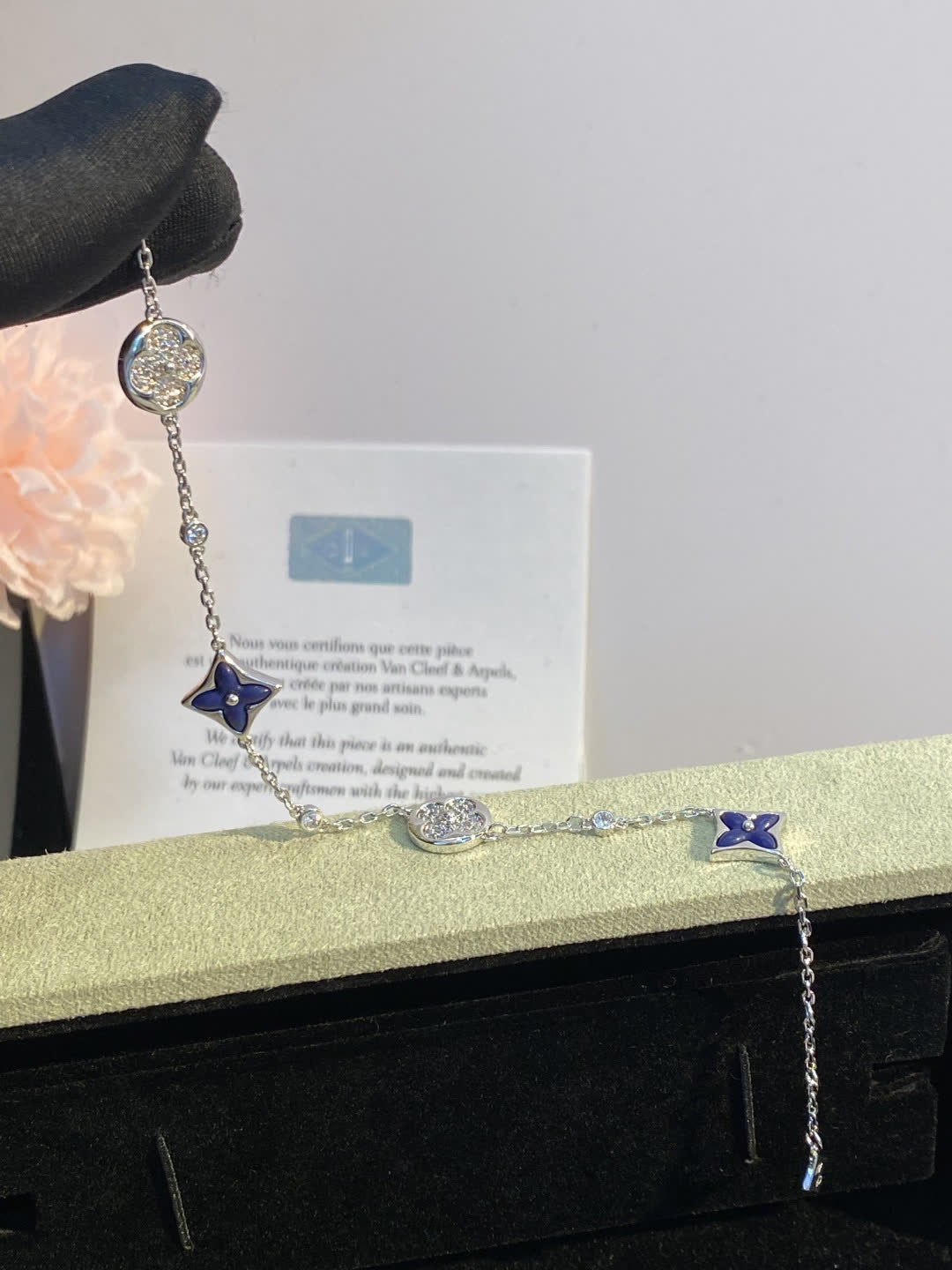 Louis Vuitton Silver Bracelet with Blue Enamel and Diamonds